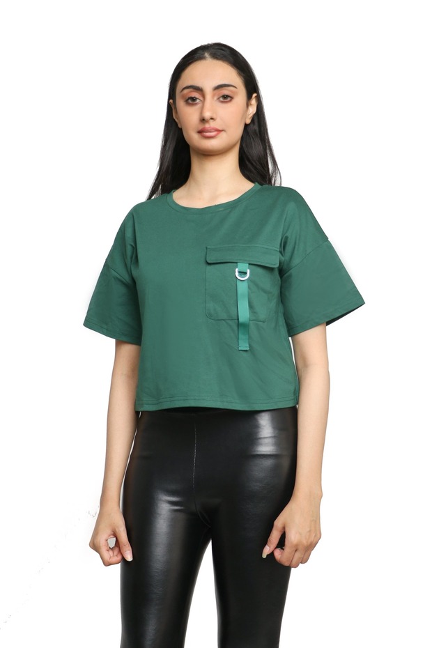 بلوزة قطنية سادة بأكمام نصفية - 1