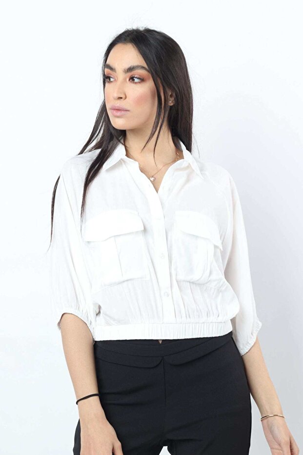 قميص ملائم بأزرار أمامية وجيوب - 1