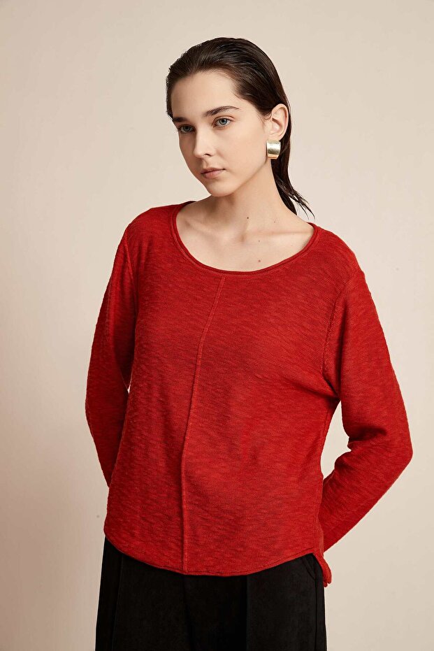 Solid Ribbed Long-Sleeve Top - 1