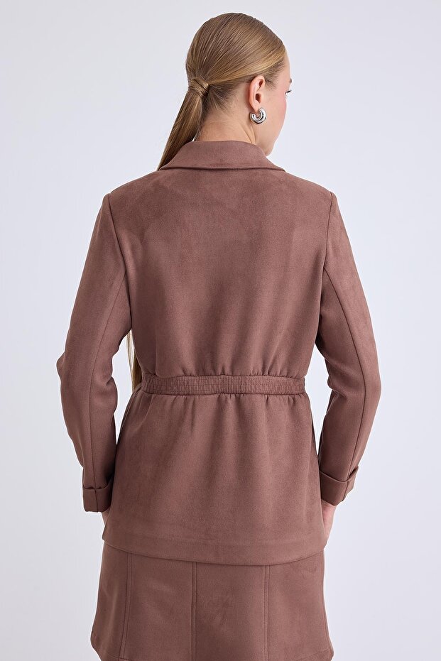 Belden Bağlamalı Süet Ceket - 6