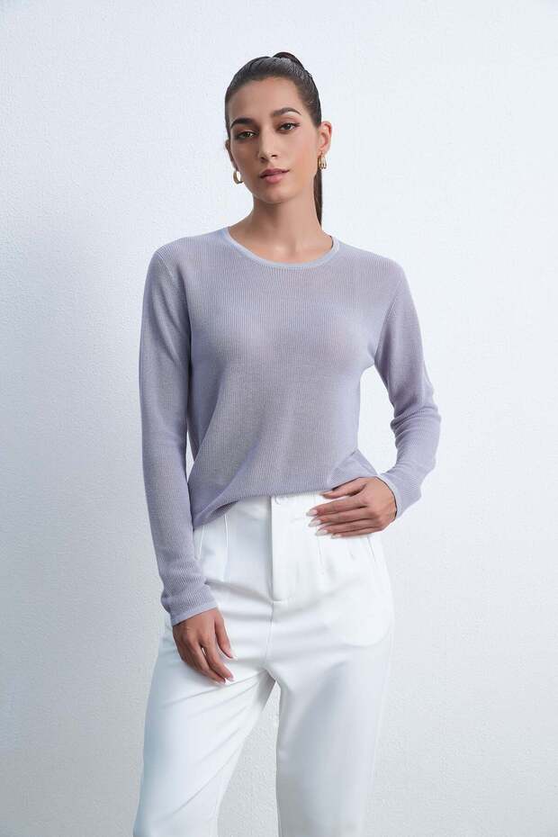 بلوزة سادة بأكمام طويلة - 2