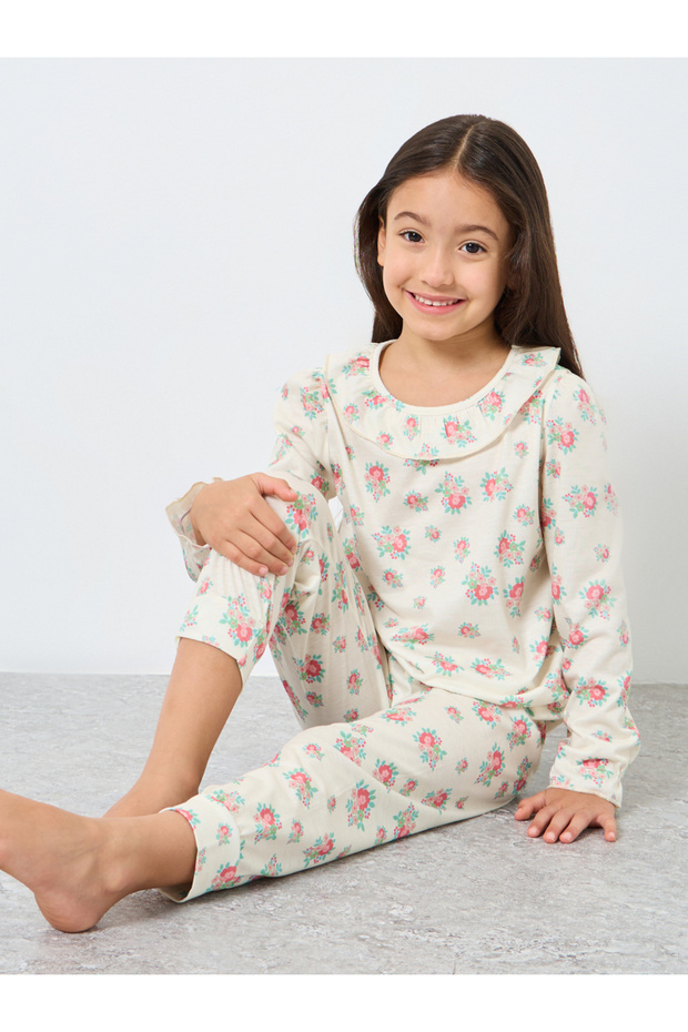 Girls Floral Print Top and Pyjama Set
