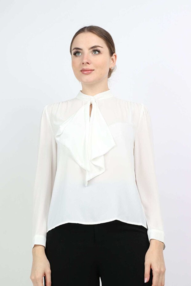 Solid Long-Sleeve Top with Bow - 1