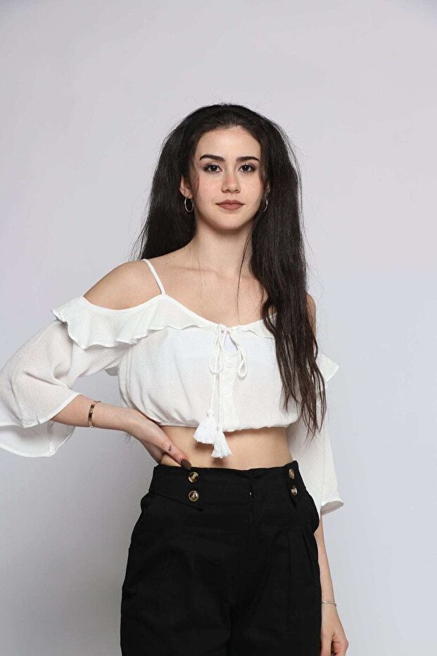 Off-Shoulder Solid Ruffle Top - 2