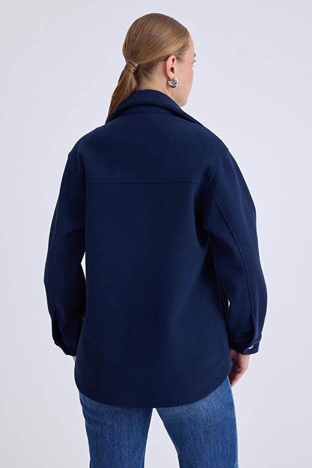 Off-Shoulder Pocketed Cashmere Jacket - 5