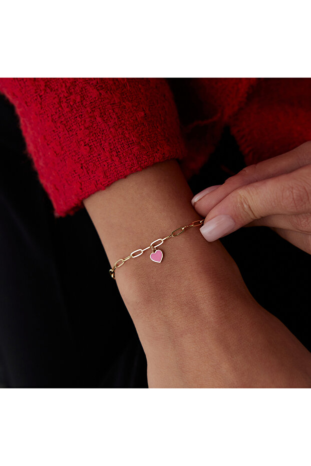 Pembe Mineli Kalp Charm Bileklik - 2