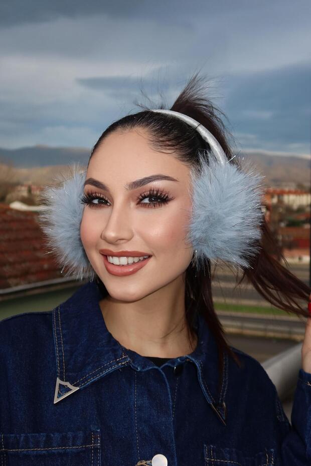 Silver and Blue Color Glitter Plush Headphones