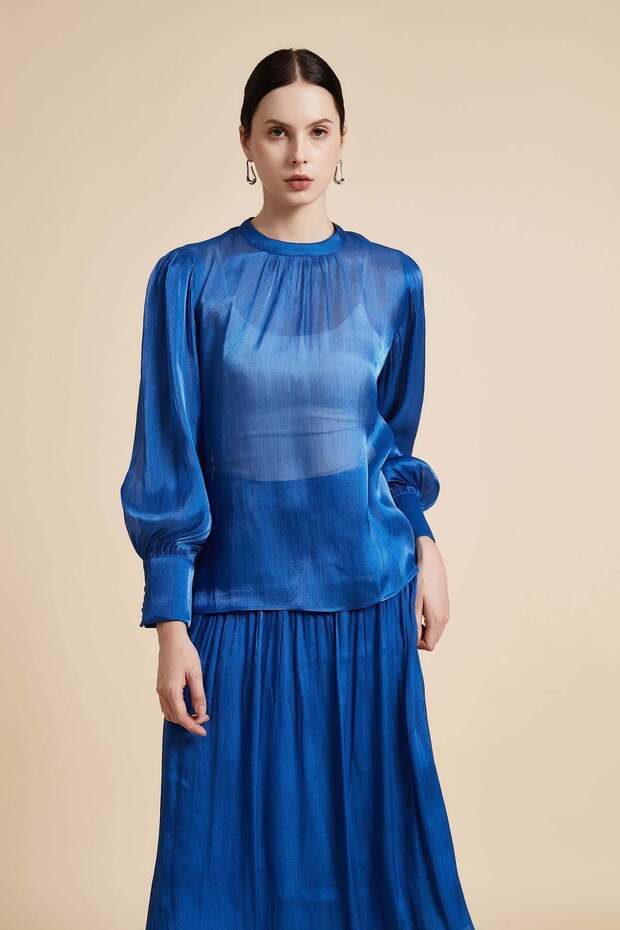 بلوزة سادة بأكمام طويلة - 1