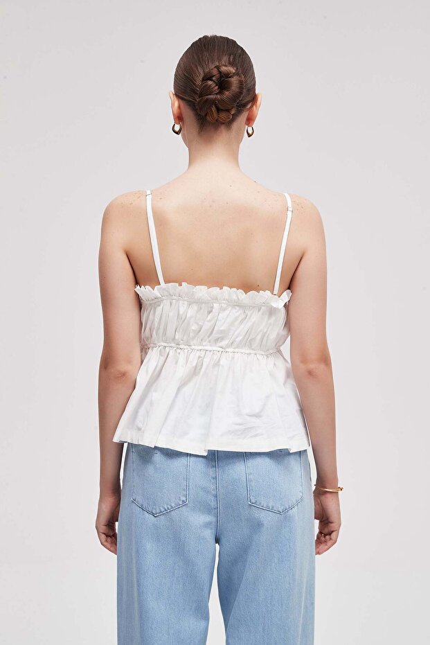 Solid Ruffled Spaghetti Strap Top - 7