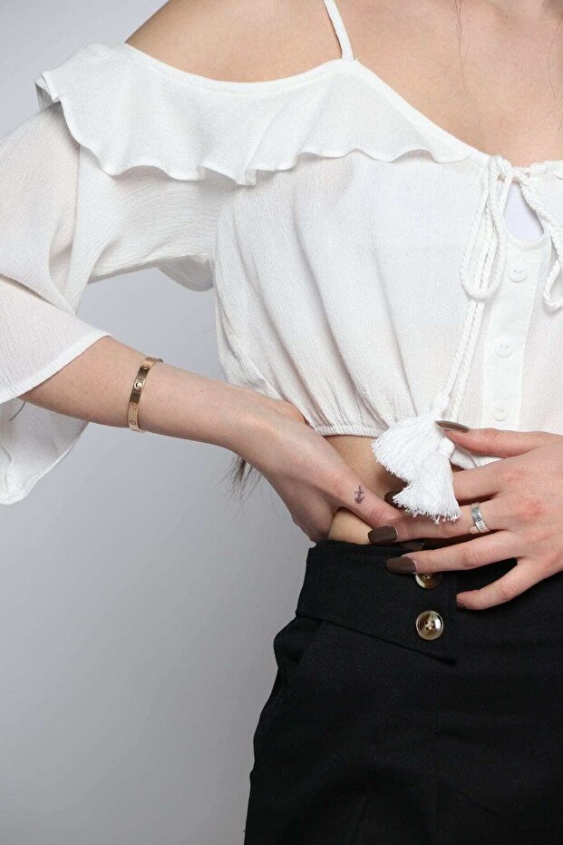 Off-Shoulder Solid Ruffle Top - 4