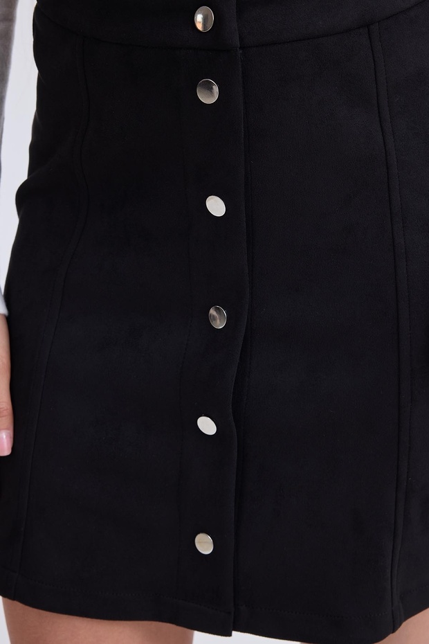 Önü Düğmeli Mini Süet Etek - 6