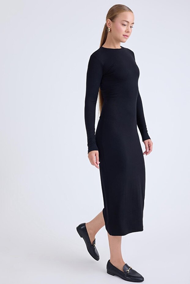 Round Neck Long Sleeve Pencil Dress