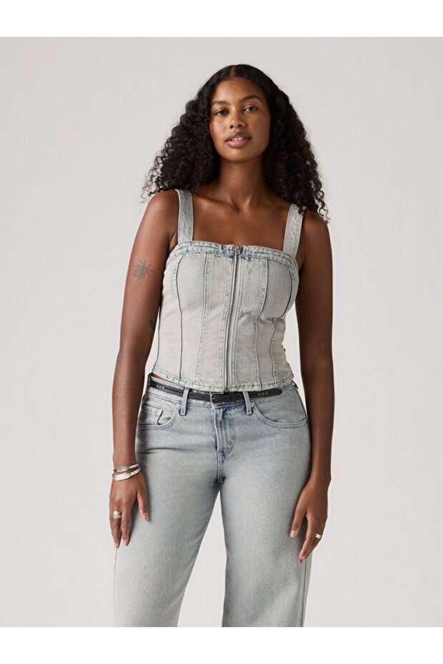 Sculpted Denim Büstiyer - 1