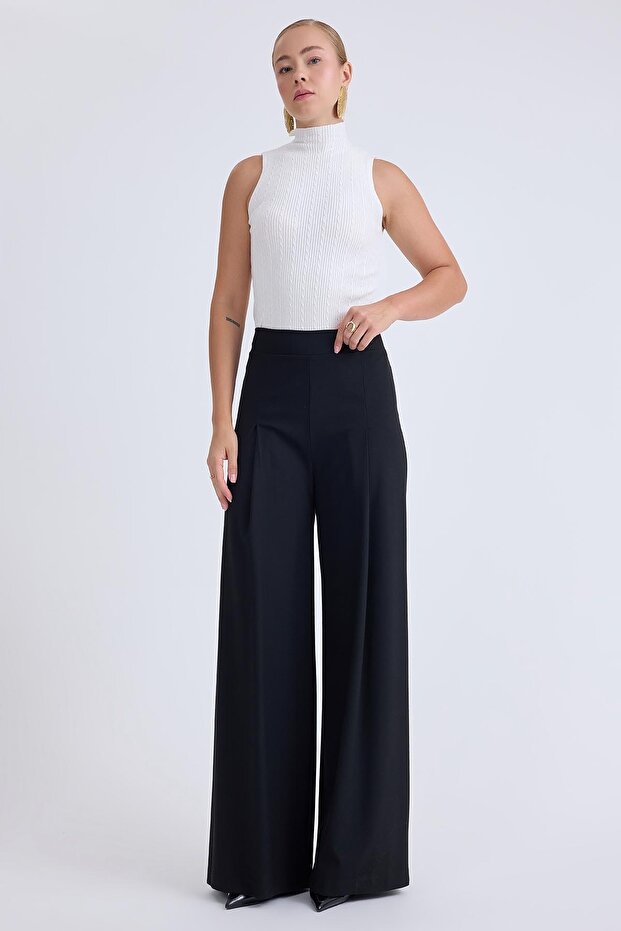 Buy Elastic Waist Pleated Wide Leg Pants