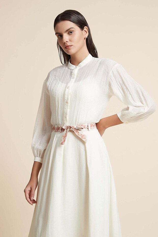 بلوزة سادة بأكمام طويلة وأزرار - 3