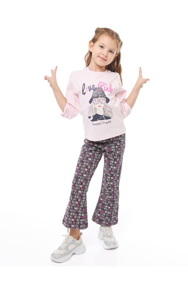 Girls Glitter Graphic Top and Flared Leggings Set