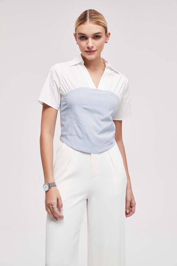 بلوزة سادة بأكمام نصفية - 2