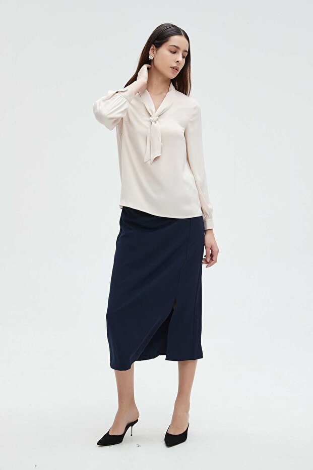 Solid V-Neck Long-Sleeve Top - 1