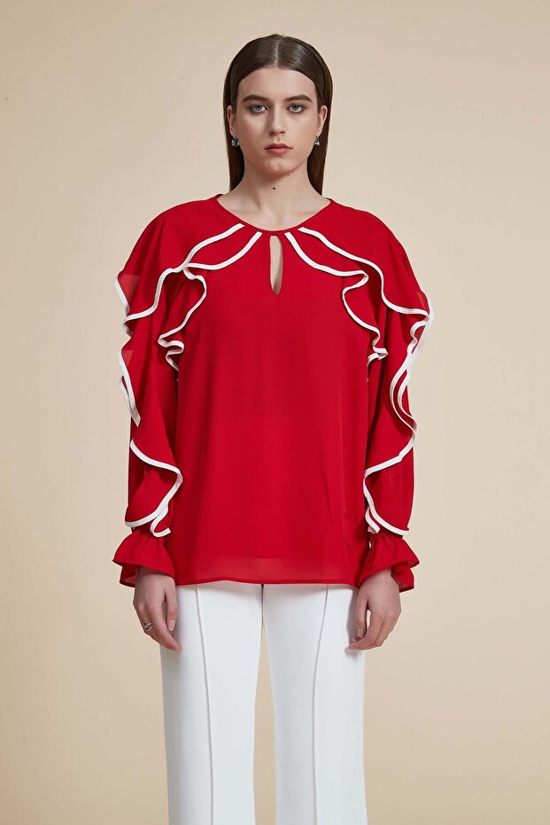 Solid Ruffled Long-Sleeve Top - 1