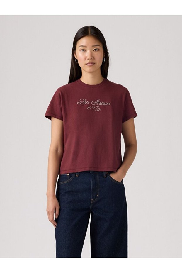 Women's Red Stone Detail Cycling Collar T-Shirt A2226-0116