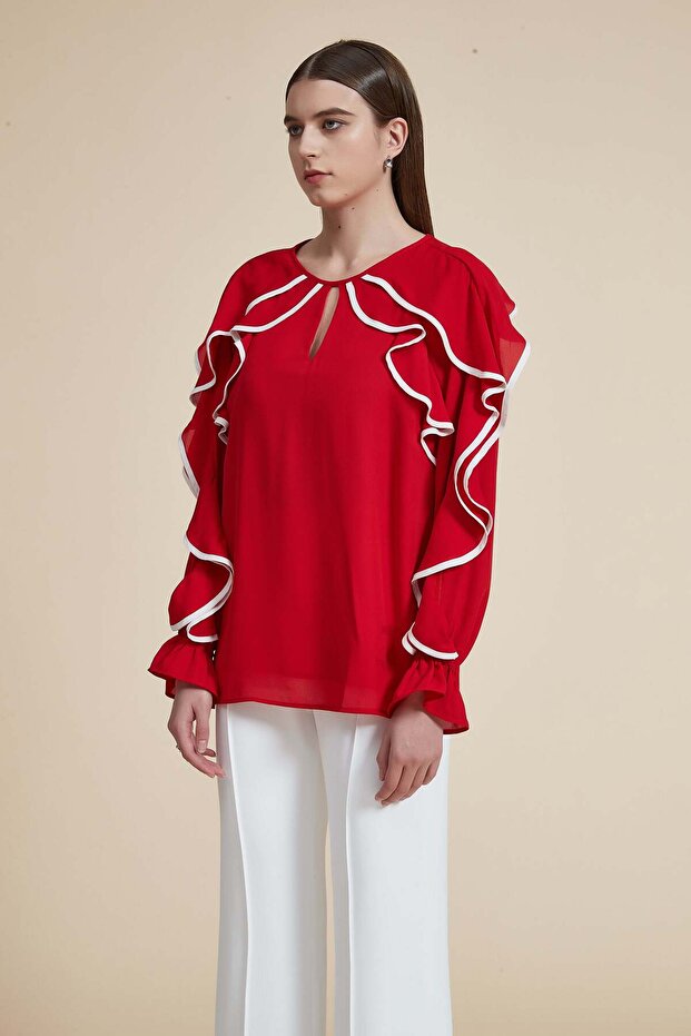 Solid Ruffled Long-Sleeve Top - 6