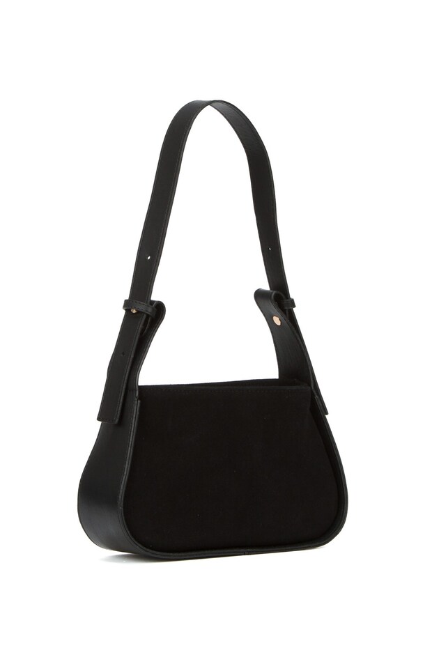 Women's Black Tiger Suede Baguette Shoulder Bag
