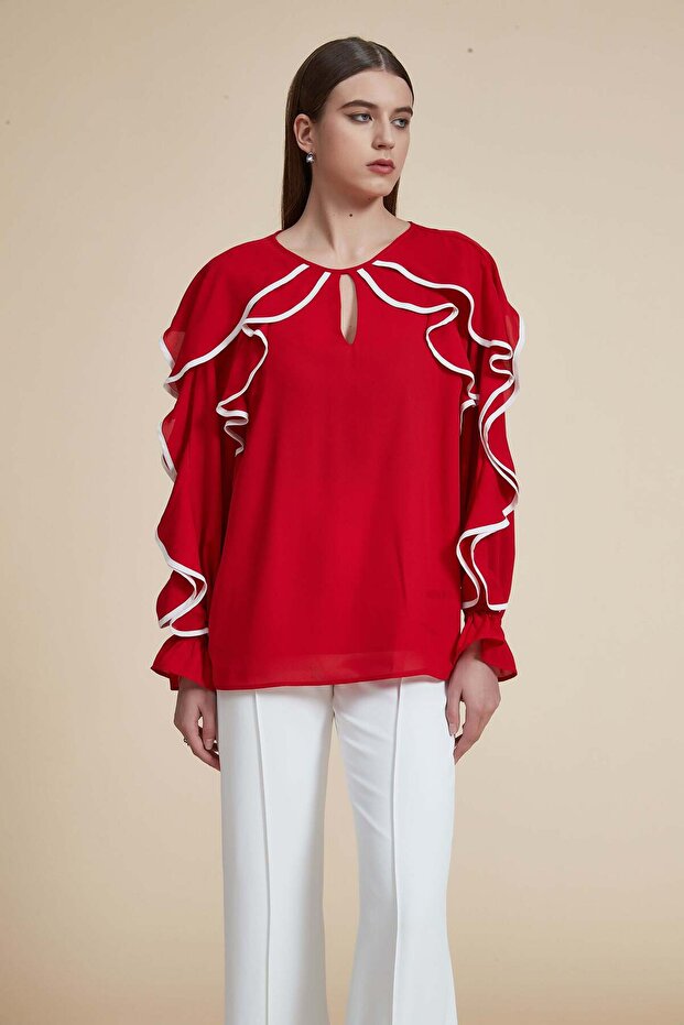 Solid Ruffled Long-Sleeve Top - 4