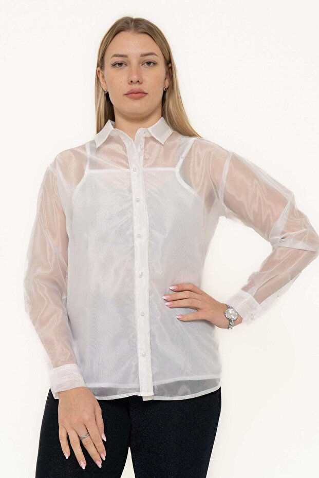Solid Buttoned Long-Sleeve Top - 2