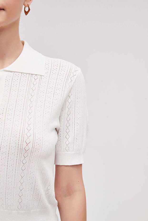 بلوزة سادة بأكمام نصفية - 5