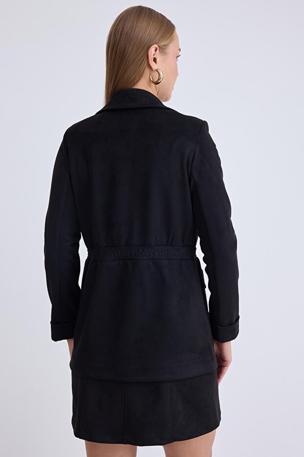 Belden Bağlamalı Süet Ceket - 5