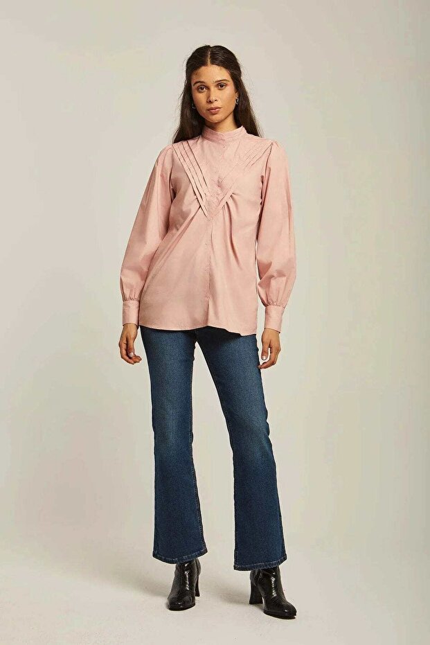 بلوزة سادة كبيرة الحجم بأكمام طويلة - 1