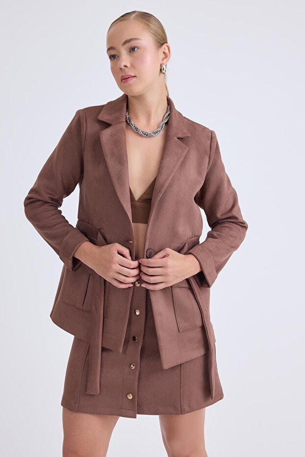 Belden Bağlamalı Süet Ceket - 8