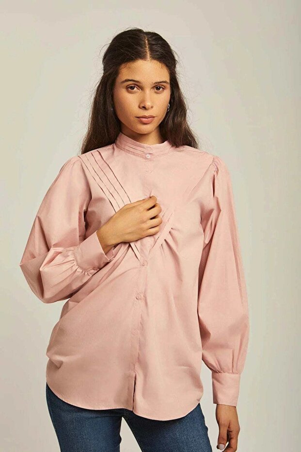 بلوزة سادة كبيرة الحجم بأكمام طويلة - 4