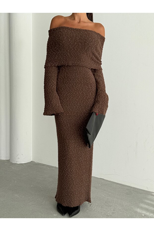 Women's Madonna Collar Patterned Knitwear Dress