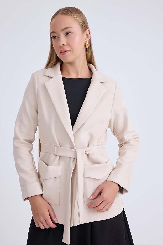 Belden Bağlamalı Süet Ceket - 1