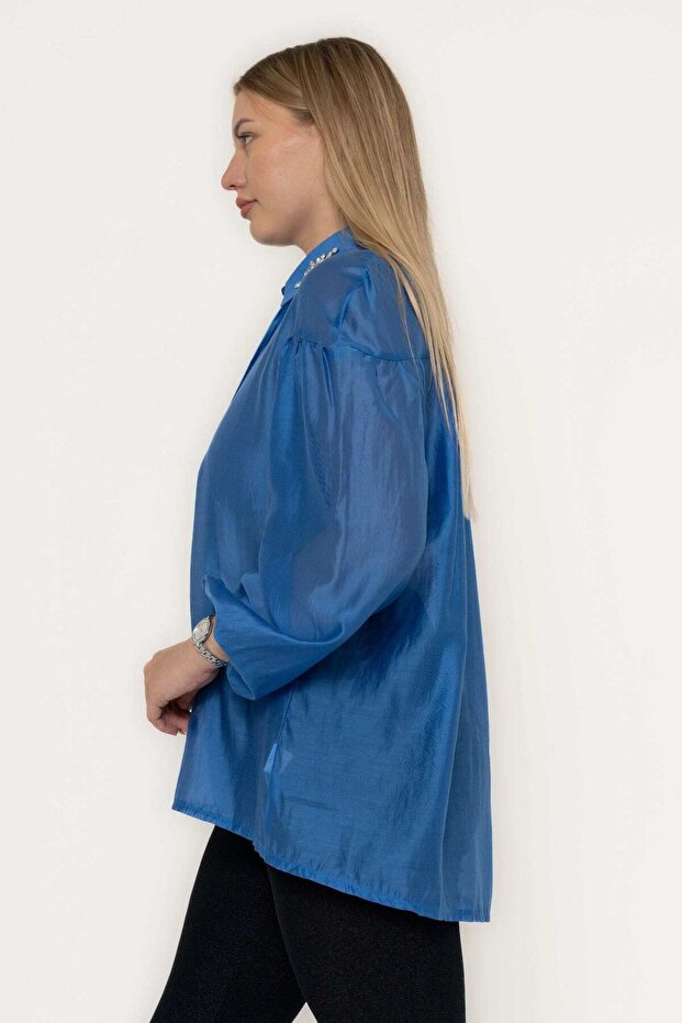 بلوزة سادة بأكمام طويلة مع كشكشة - 3