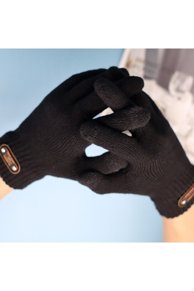 Men's Gloves, Flippy, Knitted Pattern, Touchscreen Function (touch screen), Acrylic Material, Black - 5