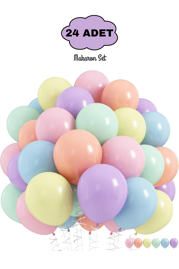Bunloon 24 Adet Makaron Renk Pastel Balon Seti Doğum Günü Parti Süsleme
