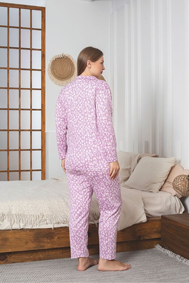 Plus Size Sendy Fabric Full-Length Buttoned Pajama Set - 3