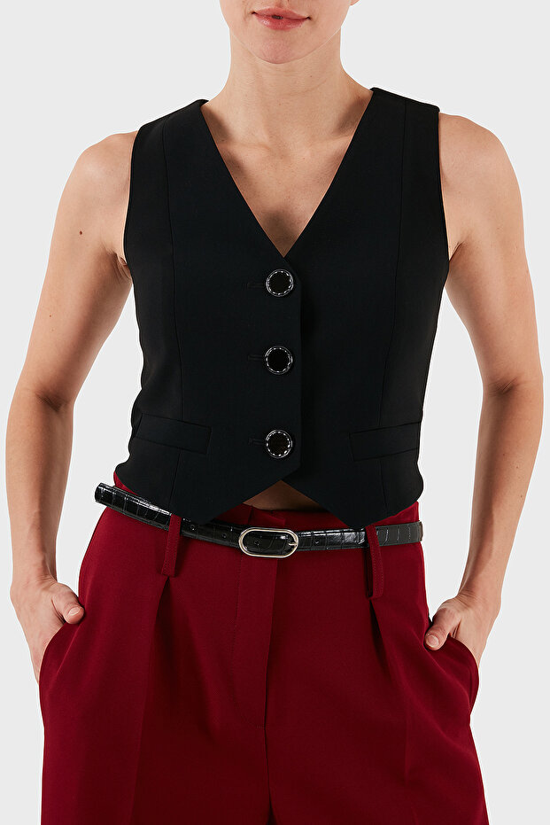 Regular Fit V-Neck Buttoned Vest Vest Xw001279 Af16148 Uc001