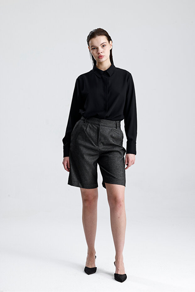 Metal Fermuarlı Bermuda Şort | ŞRT35934 Antrasit - 2