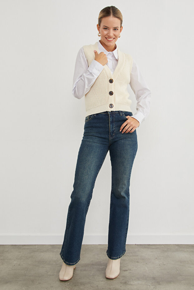 Düğmeli Triko Yelek - 4