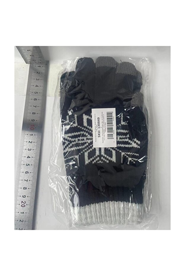 Men's Gloves, Flippy, Snowflake Pattern, Touchscreen Function, Knitted Acrylic Material, Black - 8
