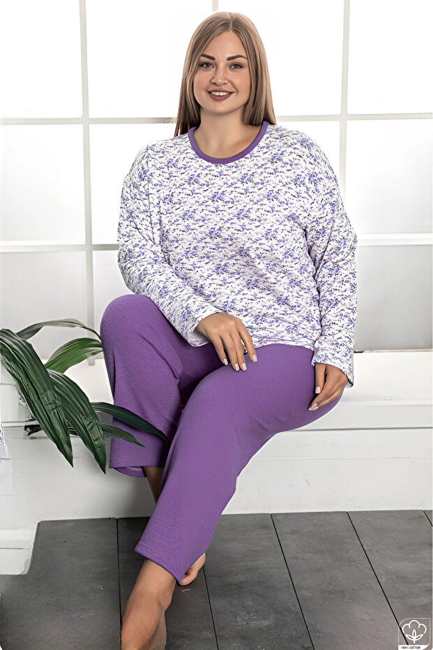 Plus Size Cotton 2 Yarn Winter Long Sleeve Pajamas Set