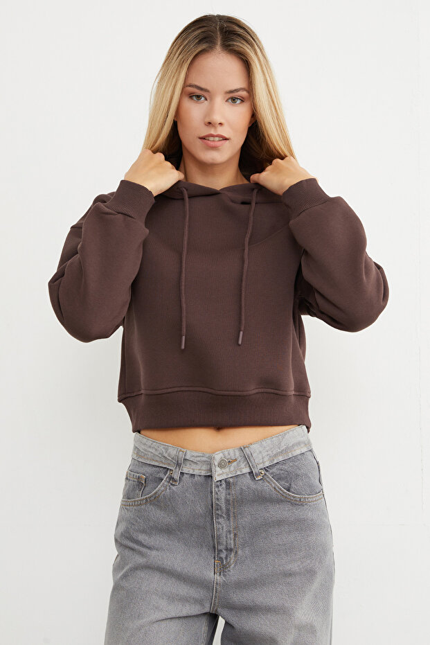 3 İplik Basic Kapüşonlu Sweatshirt - 4