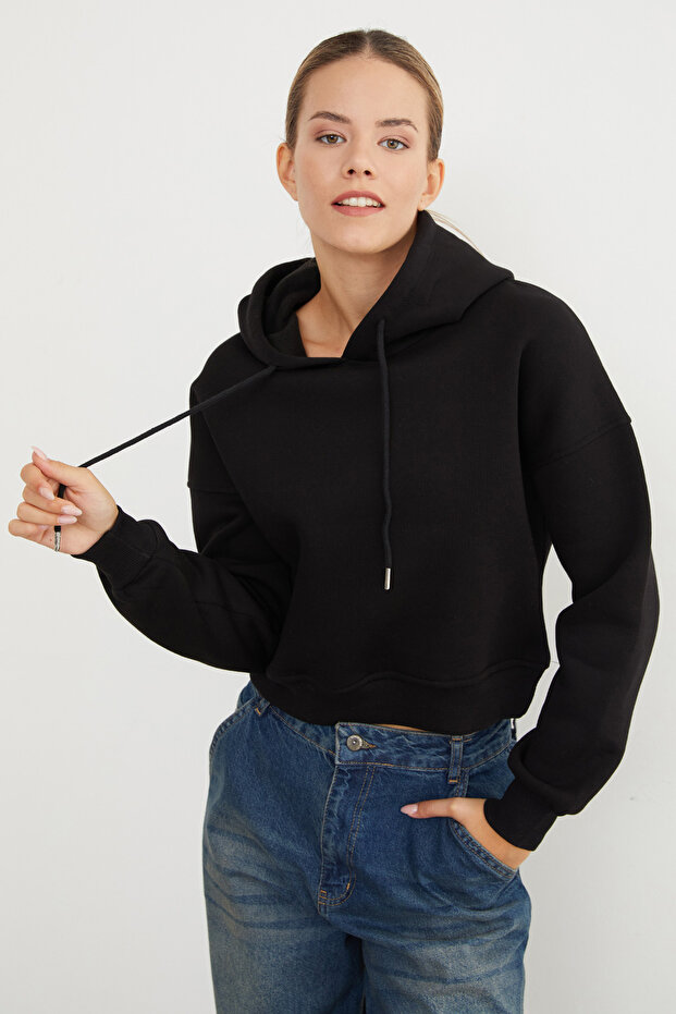 3 İplik Basic Kapüşonlu Sweatshirt - 4