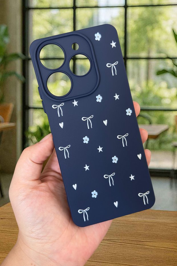 Tecno Spark 10 Pro Compatible Mini Bow Patterned Silicone Shock-Absorbing Classic Protective Rubber Case