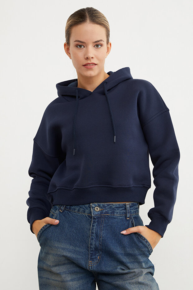 3 İplik Basic Kapüşonlu Sweatshirt - 4