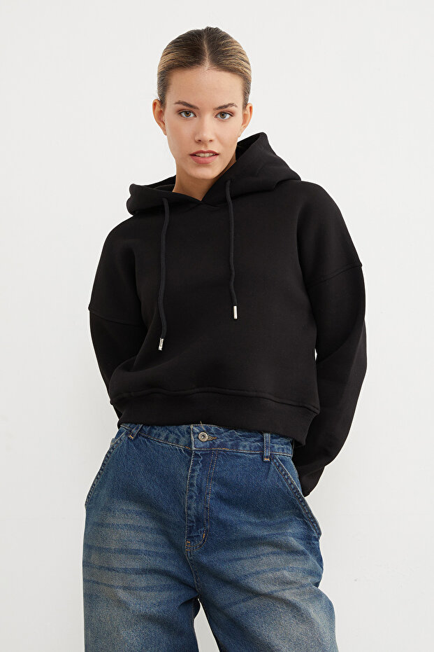 3 İplik Basic Kapüşonlu Sweatshirt - 2