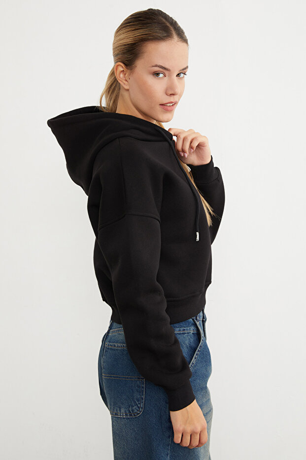 3 İplik Basic Kapüşonlu Sweatshirt - 6